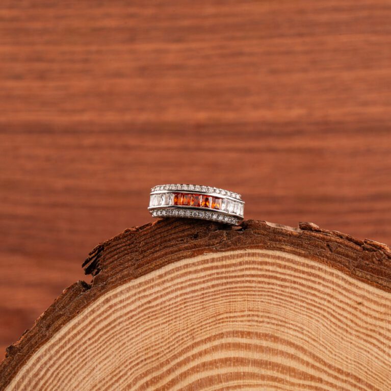 Band Style AD adjustable Ring with Orange Gem