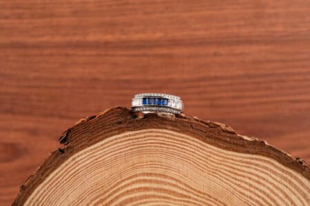 Band Style AD adjustable Ring with Blue Gem