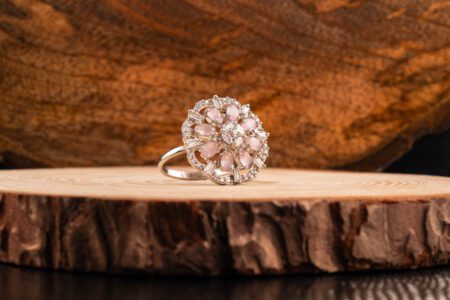 Rose Pink AD White Gold Adjustable Ring