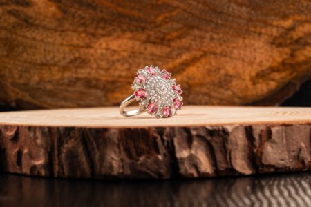 Pink Crystals on AD White Gold Adjustable Ring