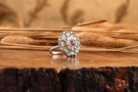 Mint Crystals on AD White Gold Adjustable Ring