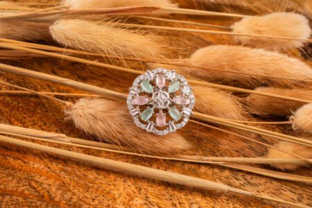 Mint - Pink AD White Gold Adjustable Ring