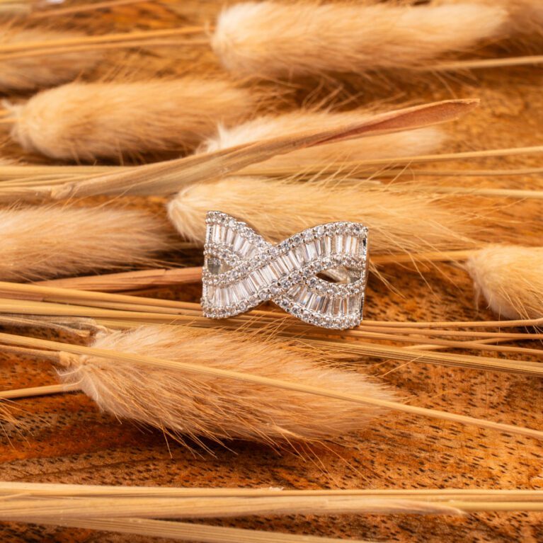 White Swirled Crystals AD White Gold ring