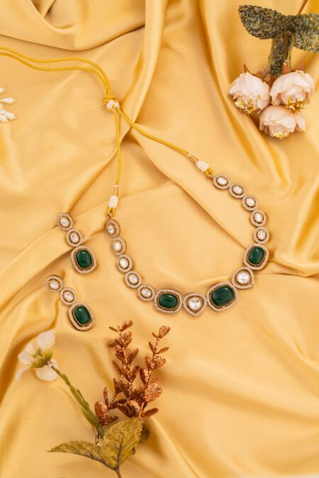 Exquisite Green Moisannite with Kundan on AD and Gold polish