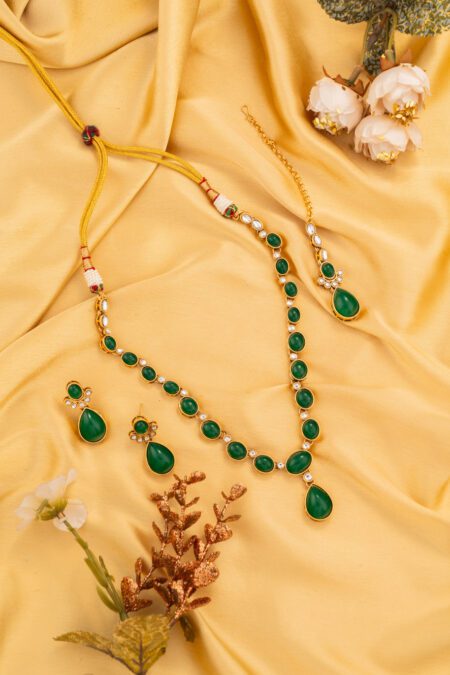 Green Mosonite Beads with Golden Base