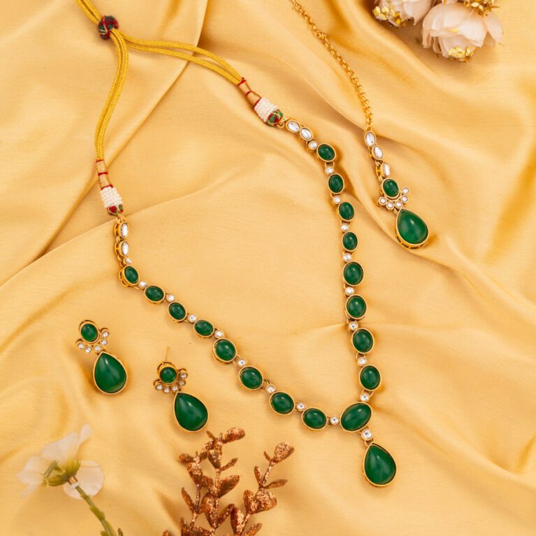 Green Mosonite Beads with Golden Base