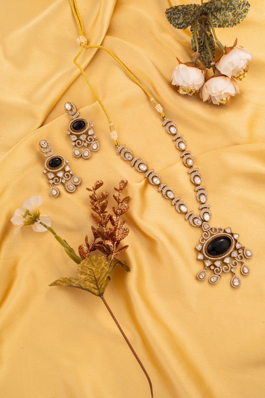 Black Moisannite Stone with Kundan and AD on Gold designed for every occasion