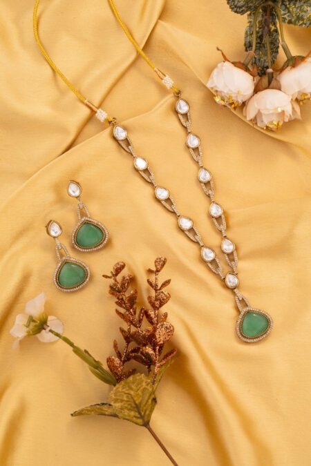 Water Drop Mint Green Moisannite Stone on Kundan set with Golden Base