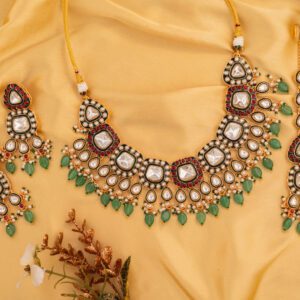 Parrot Green Beads on Multicolor base with Gold polish suits with all dress type