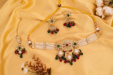 White Beads Chokr concept with Gold polish