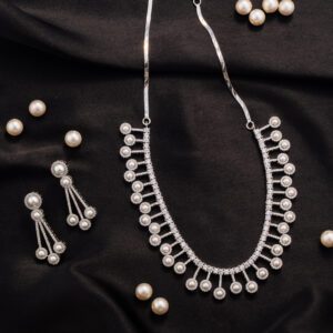 Elegant Pearls with AD all over set on White Gold Polish