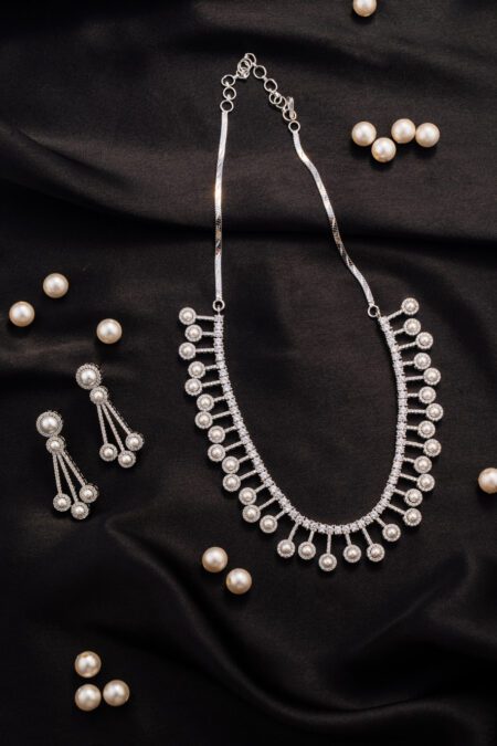 Elegant Pearls with AD all over set on White Gold Polish