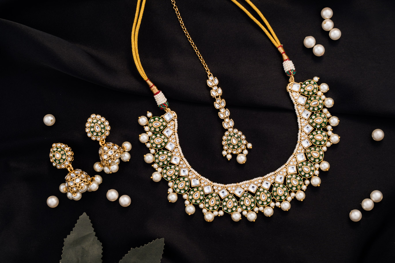 White Kundan and Pearl set with Crystals