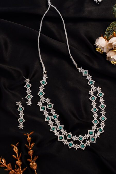 Aqua Blue Square Crystal with Double Chain AD concept on White Gold