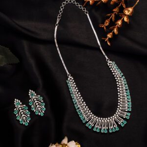 Timeless White Gold AD piece with Aqua blue Crystals to Embellish your attire