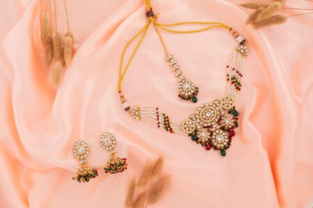 Combination of Red, Green & White beads Chokr Set