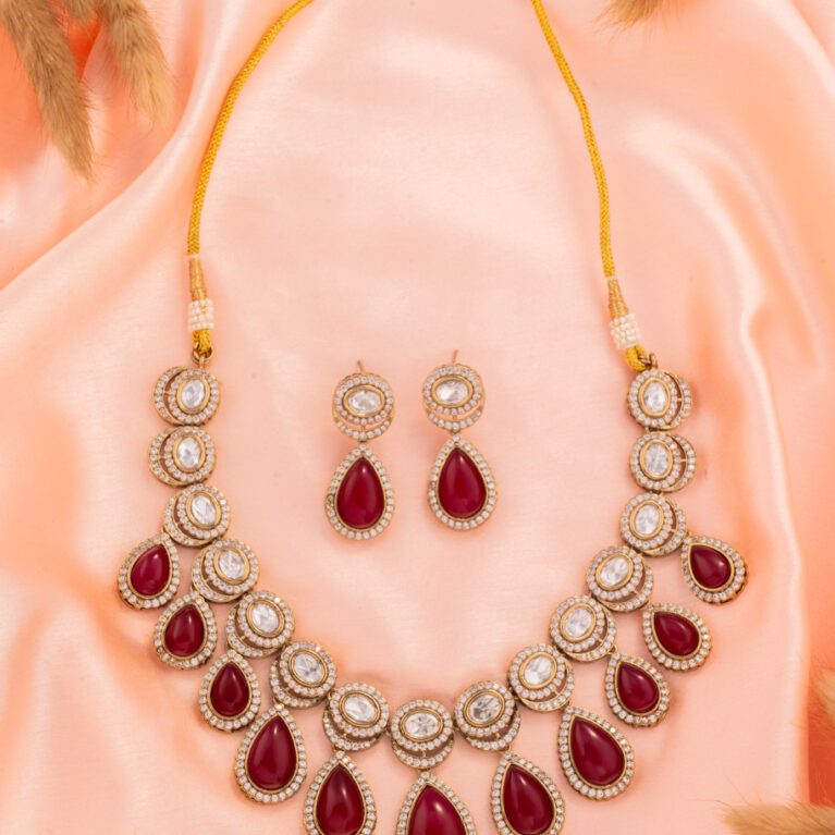 Blood Red Moisannite with Kundan on Gold Base suits all Ethnic to Mordern styles
