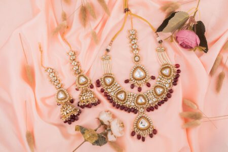 Kundan set with Maroon Beads on Gold base gives a Royal Ethnic look