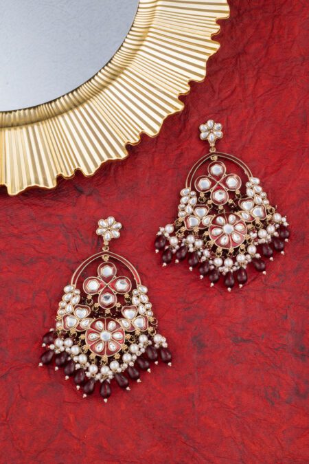 Ethnic Maroon Beads with Pearls Earings set