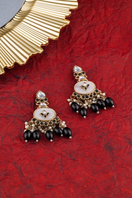 Engraved White Stone with Colorful Beads and Pearls Earrings Set