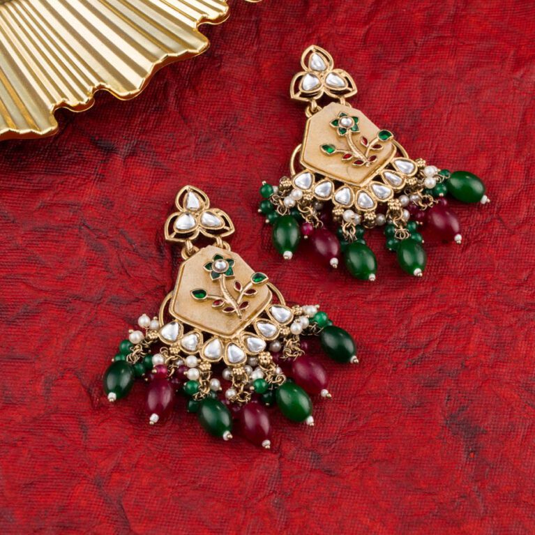 Engraved Stone with Colorful Beads and Pearls