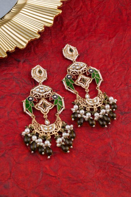 Green Meena and Hanging Beads work on Gold base