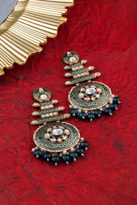 Bottle Green Beads with Antique Gold Earings set