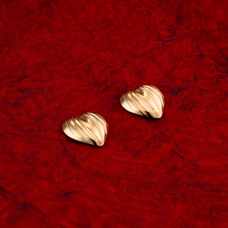 Textured Heart Shaped Gold earings