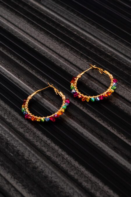 Colorful Beads on Gold Round Earings