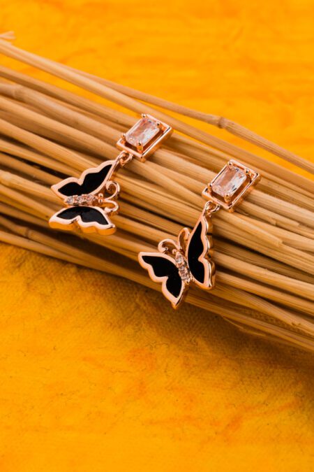 Hanging Butterfly from Sqaure AD Rosegold Earings