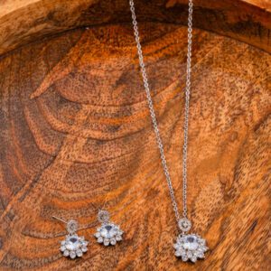 Sparkling AD on White Gold Minimal necklace set