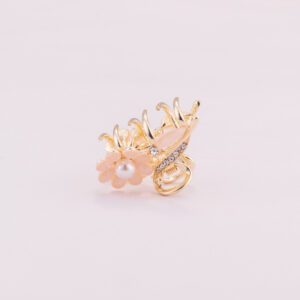 Pink Colored Pearl Flower embedded Golden Clutcher