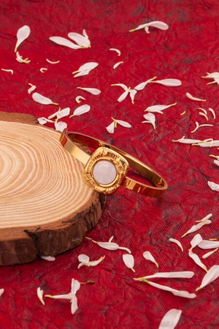 Plain Golden Bracelet with White Stone Embedded