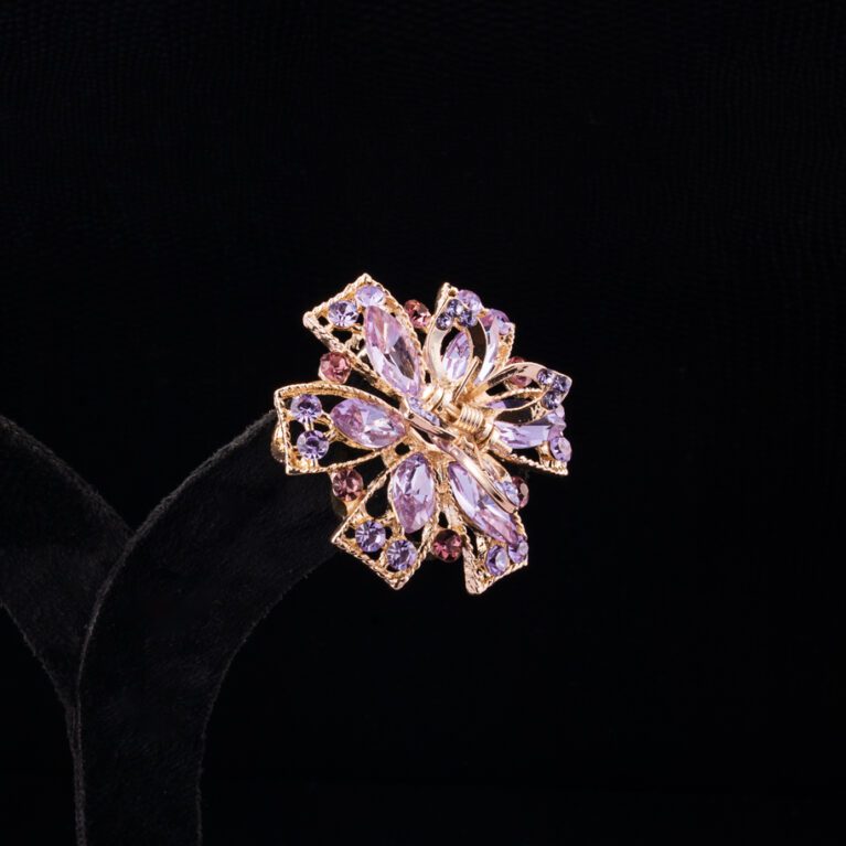 Purple Crystals on Golden Ribbon Style Clutcher