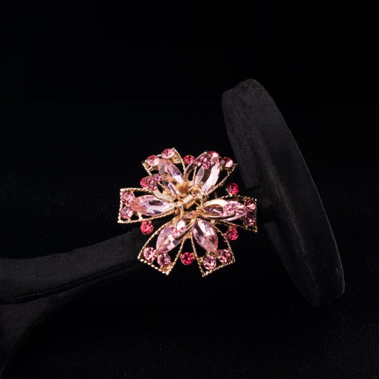 Pink Crystals on Golden Ribbon Style Clutcher