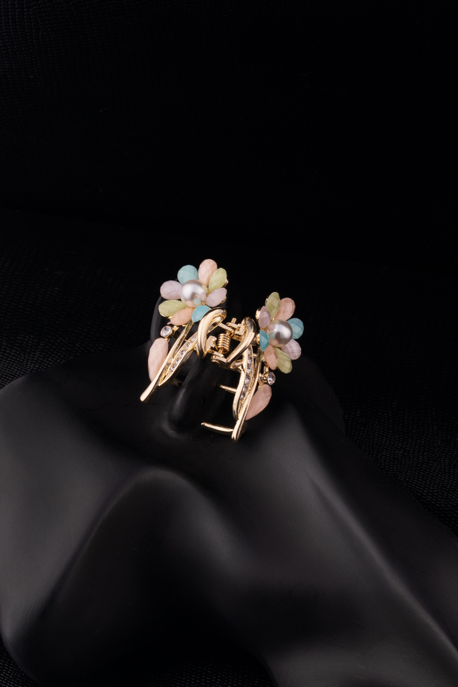 Multi Colored Pearl Flower embedded Golden Clutcher