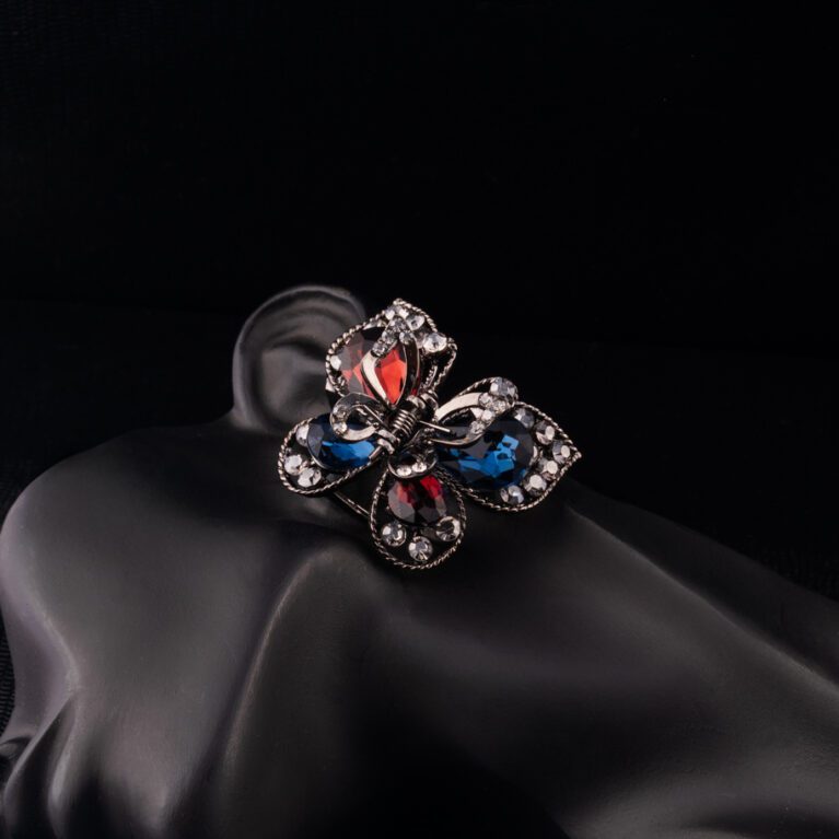 Colored Beads On Gunmetal Clutcher