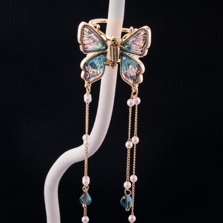 Blue Glass Butterfly with Beads Chain Hangings