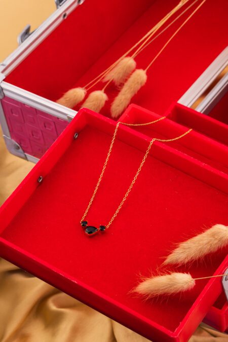 Minimal Designer Gold Necklace with Cute Black pendant