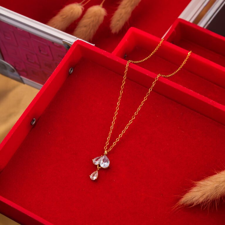 Sparkling Crystals Pendant with Gold Chain