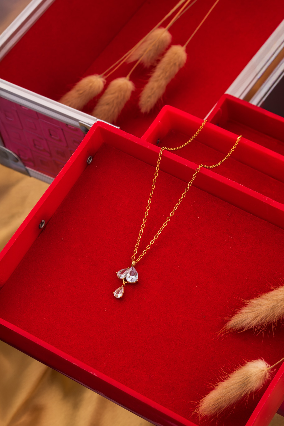 Sparkling Crystals Pendant with Gold Chain