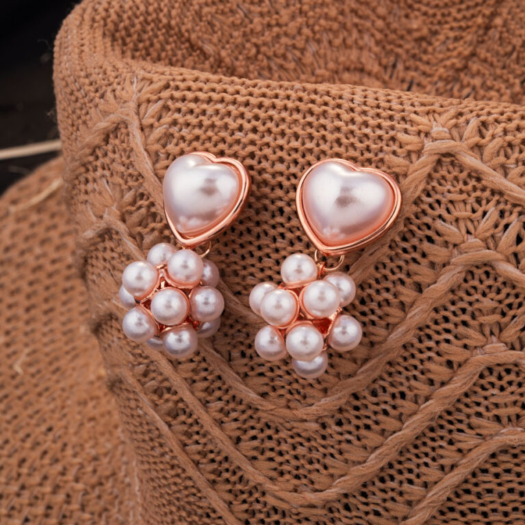 Pearl Studded Rosegold Earings with Minimal Design