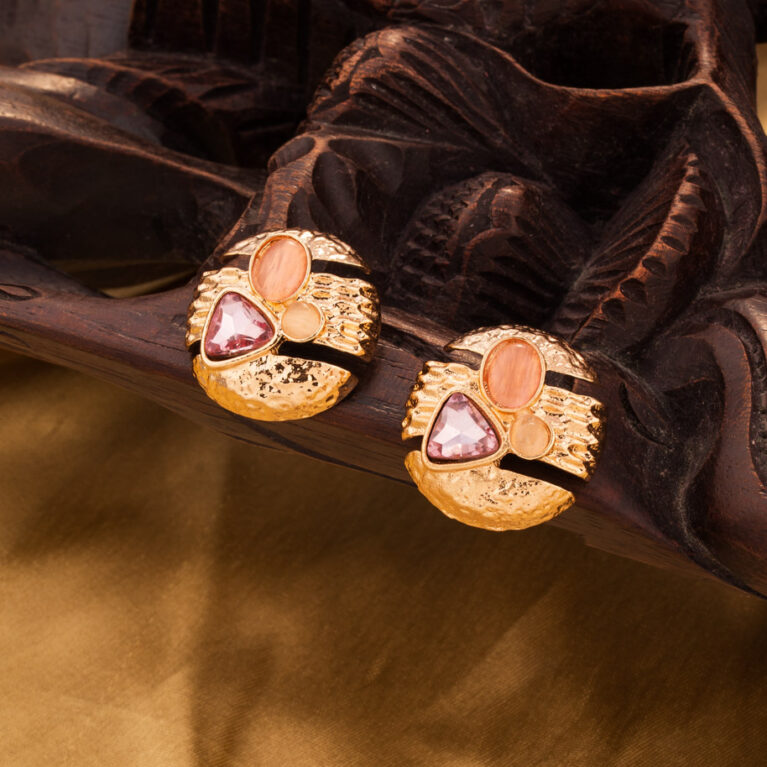 Pearl & Crystal Studded on Pink Earings with Minimal Design