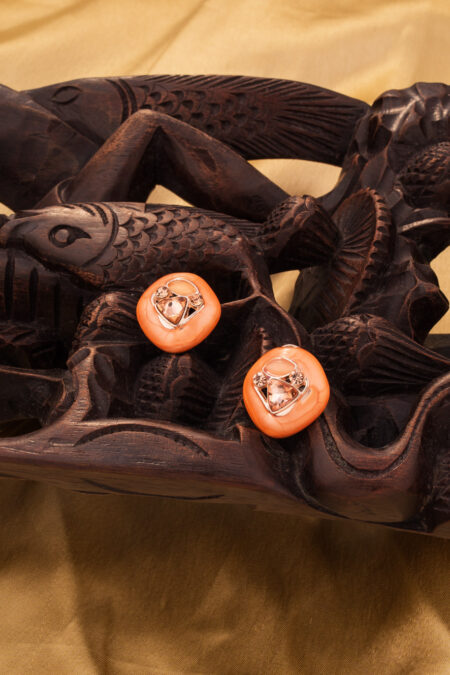 Pearl & Crystal Studded on Orange `Earings with Minimal Design