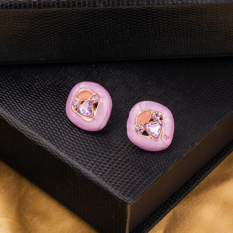 Pearl & Crystal Studded on Pink Earings with Minimal Design