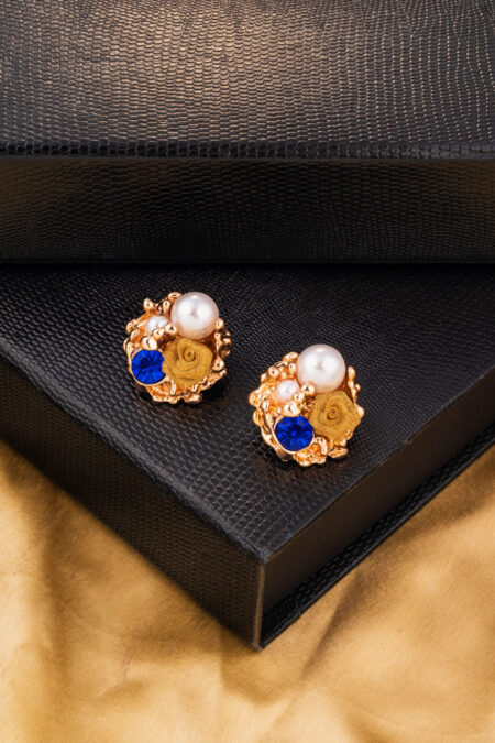 Pearl & Flower Studded on RoseGold Earings with Minimal Design