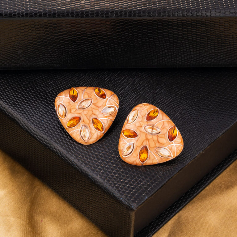 Pearl & Crystal Studded on Orange `Earings with Minimal Design